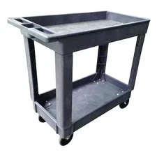 2-Shelf Flat Plastic Utility Cart With Deep-Lipped Plastic Shelves, 500 Lbs.,