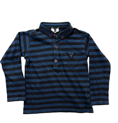LITTLE MARC JACOBS BLUE & BLACK STRIPE LONG SLEEVE POLO SHIRT, KIDS 4 YEARS