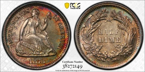 1873-s Seated Liberty Half Dime PCGS MS62 Beautifully Toned!