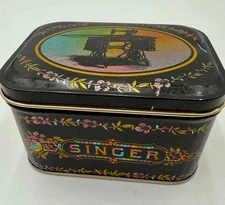 Singer Rainbow Sewing Machine Metal Tin Bristol Ware Storage Box W/Lid