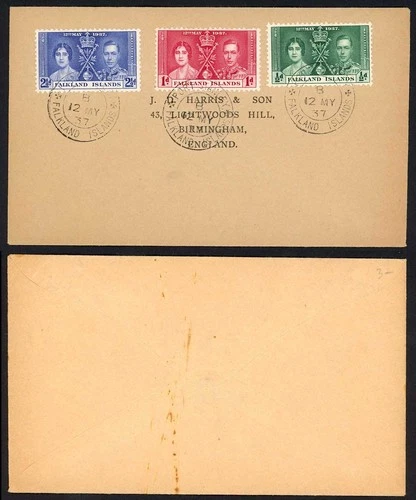 Falkland Is SG143/5 1937 Coronation on a First Day cover