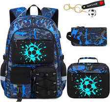 School Backpack for Boys - 4Pcs Gamer Boys Backpack with Lunch Box Set for Kids
