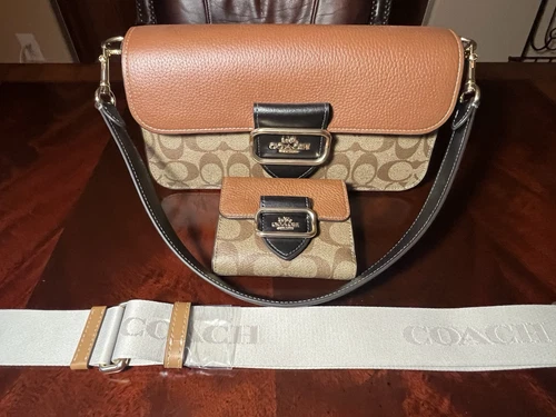 Autentica borsa a tracolla Coach Morgan in kaki multi CE560 con portafoglio CF472