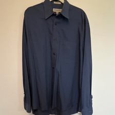 Pronto Uomo Men s Blue Solid 100 Cotton Dress Shirt 16.5 36/37 90 s 2 Ply