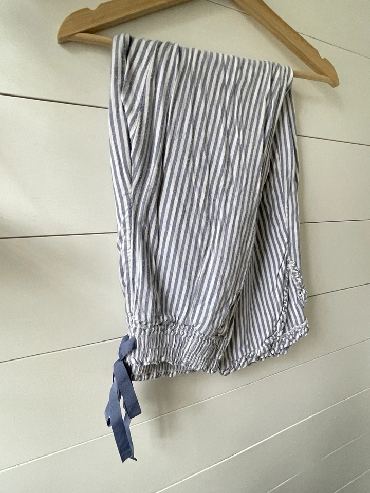Aerie Small Striped Tie Waist Lounge Pants Navy White Pajamas Bottoms Cotton - Image 3 of 4