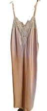 California Dynasty Satin Nightgown Spaghetti Straps Lace Pink Sz LG Lace Beaded