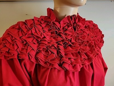 Vtg Chantal Thomass Chemise High Neck Heavily Ruffled Womens Red Blouse