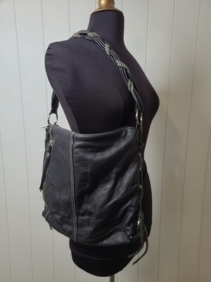 Vintage Fortuna Valentino Leather Black Hobo Shoulder Purse Handbag Hippie