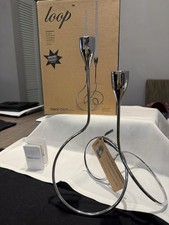 Black & Blum London Chrome Twist Steel LOOP Double Candle Holder NEW IN BOX