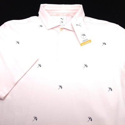 Puma x Arnold Palmer Polo Shirt -M- Pink Navy Umbrella Print Dot Modal Stretch