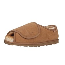 Men's Ajustable Sheepskin Open Toe Slippers with Memory Foam 10 Chestnut