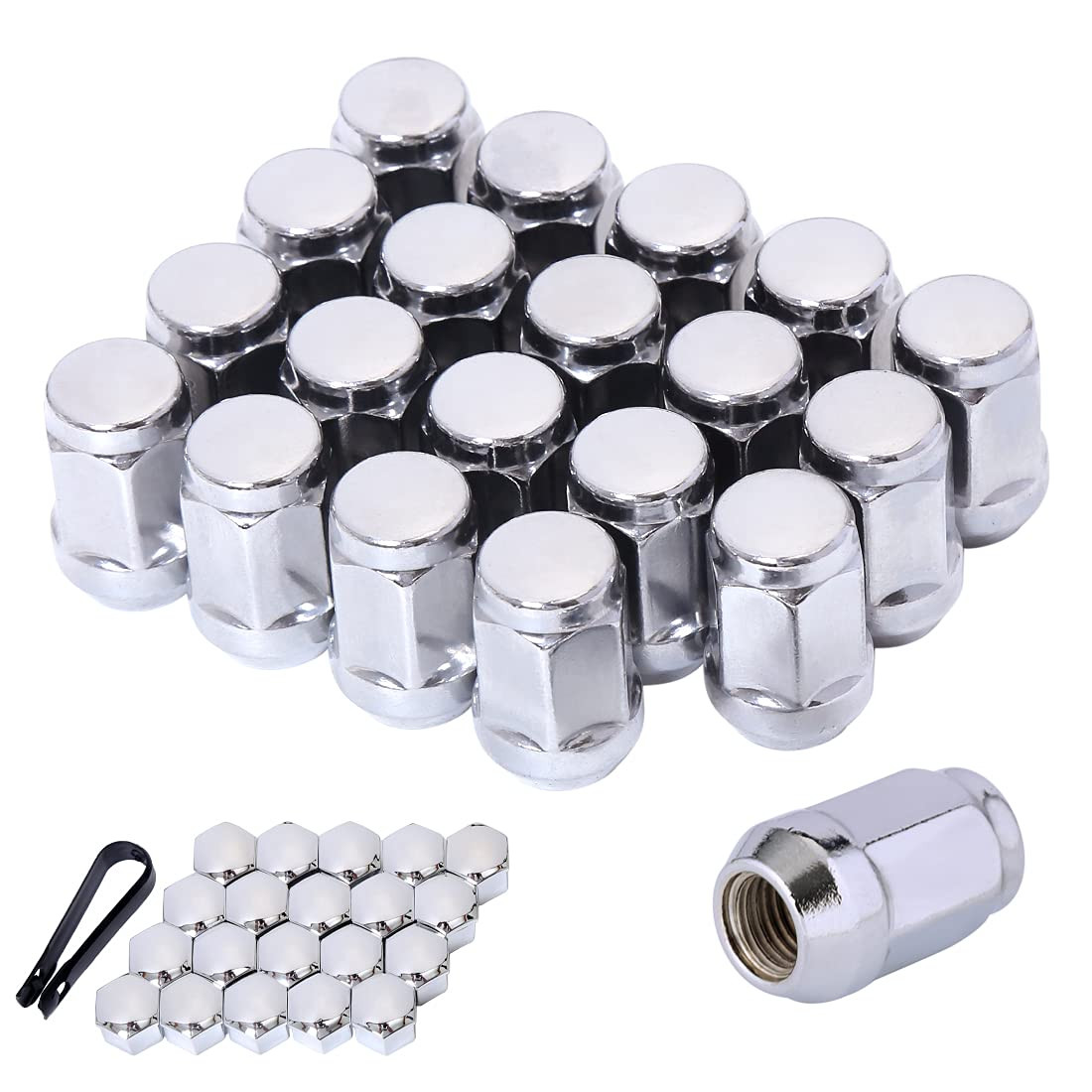 1/2X20 Lug Nuts 1/2-20 Chrome 19Mm (3/4") Hex 1.38" Long Set of 20 Acorn Lug Nut