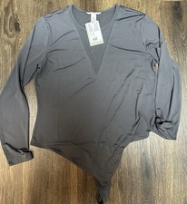 H M Women's Gray Long Sleeve One Piece Bodysuit XL Solid Opaque