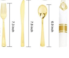 10 Pack Rolled Gold Plastic Silverware And Napkin 40 Pieces