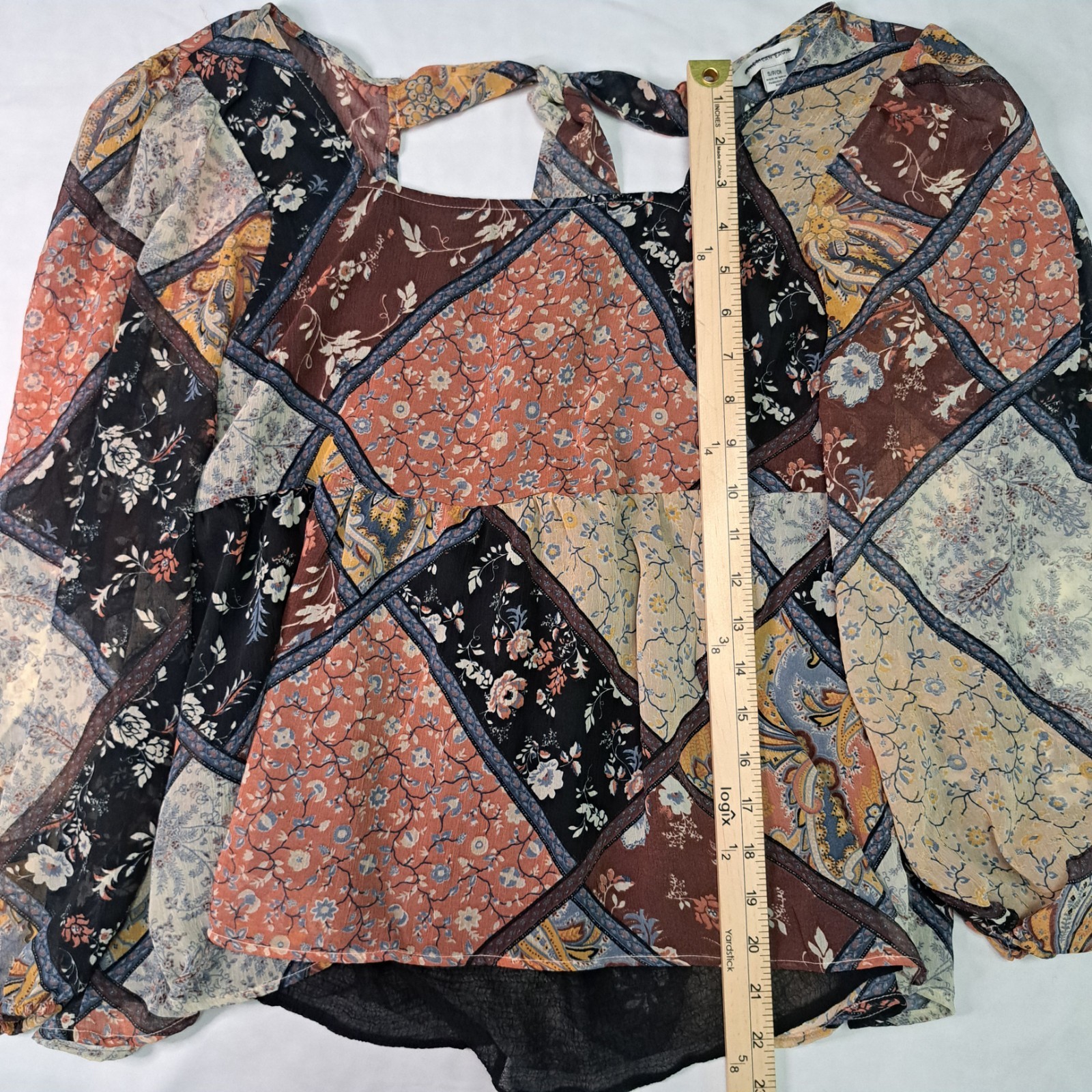 American Eagle Patchwork Floral Chiffon Blouse Ti… - image 2