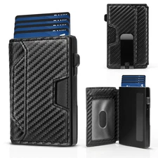 Men's Slim Pop-up Card Holder Black Wallet for Rfid Blocking Minimalist