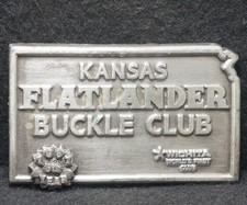 XB01154 VINTAGE 1987  KANSAS FLATLANDER BUCKLE CLUB  WESTERN MENS BELT BUCKLE