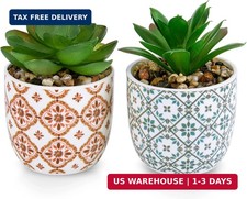 Artificial Plants Succulent Flowers in Ceramic Planter 2 Pack Small Fake Plants