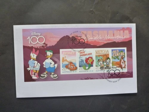AUSTRALIA 2023 100yrs of Disney 4 Stamp Mini Sheet First Day Cover