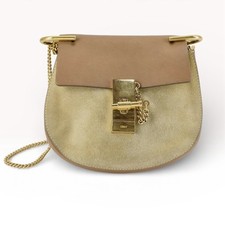 Chloe Drew Bag in Leather & Suede Two-Tone Nude and Sand