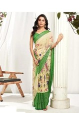 FLOWER PRINTED DESIGNER FANCY BRASSO WOMEN'S PARTY WEAR SAREE WITH UN-STITCH TOP