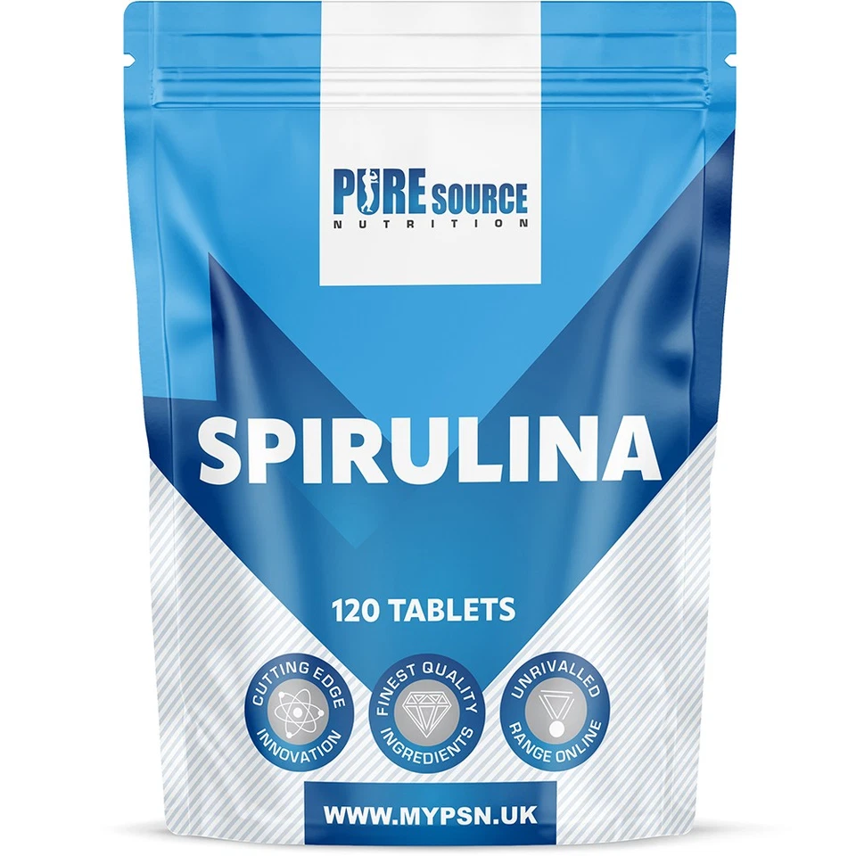PURE SOURCE NUTRITION Spirulina 120 Tablets 500mg Immune System Booster, Energy, Detox ,Super Greens
