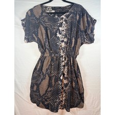 Express Womens Snakeskin Print Elastic Waist Short Sleeve Pocket Dress Small S
