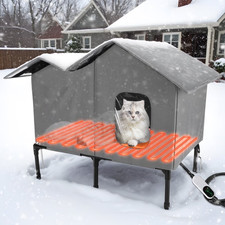 Heated Outdoor Cat House for Winter Weatherproof Insulated Oxford Cloth  Elevat