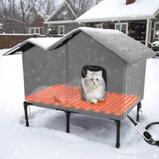 Heated Outdoor Cat House for Winter Weatherproof Insulated Oxford Cloth & Elevat