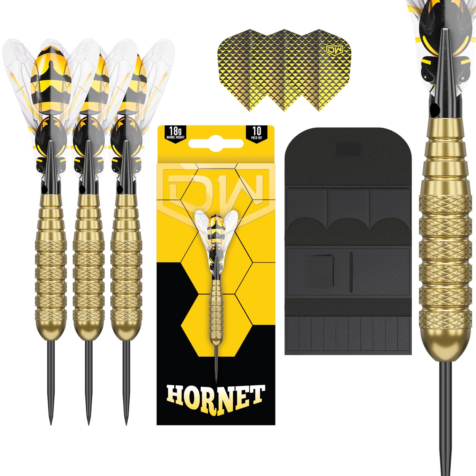 Hornet Brass Metal Tip Darts, 18G | Steel Tip Dart Set with Spare Flights and...
