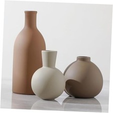 Ceramic Vase Set of 3, Vases Home Decor Rustic Farmhouse Decorative Vase Brown