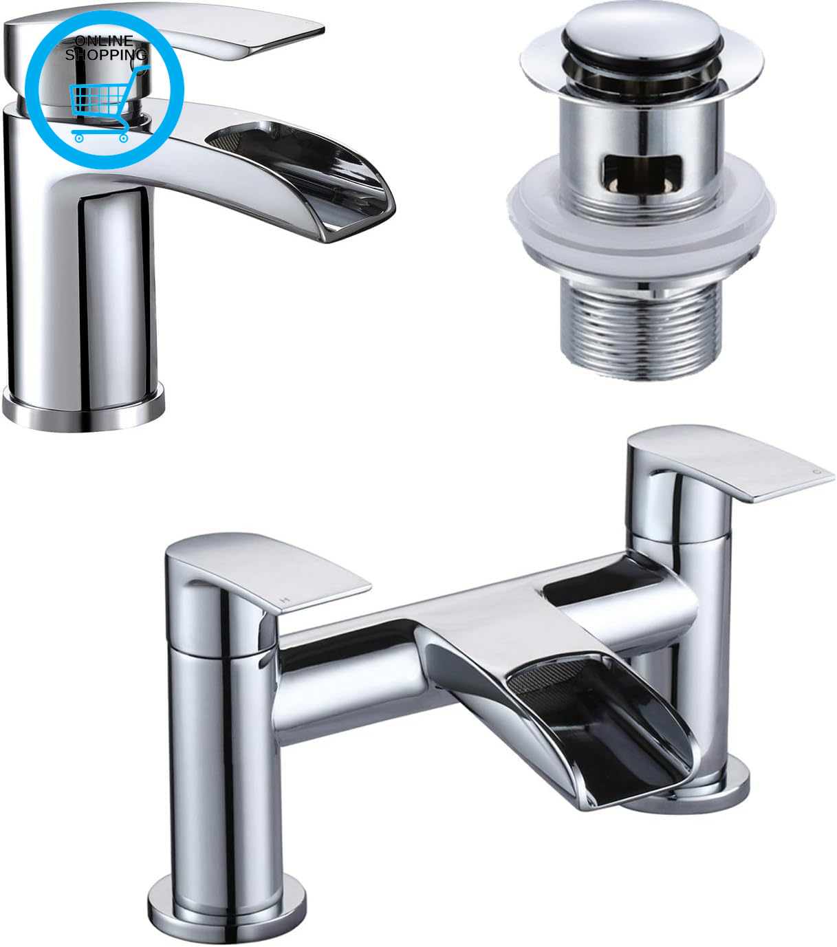 [Basin Tap and Bath Tap]  Waterfall Bathroom Sink Mixer Tap and Tub Filler Fauce