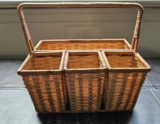 Vintage Wicker Utensil Caddy 8" Long 4" Wide 4" Deep 4 Compartments 