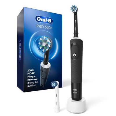 Oral-B Pro 500 + Electric Toothbrush with (2) Brush Heads, Rechargeable, Black