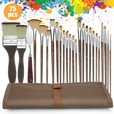 25PCS Beginner Paint Brush Set with Palette Knife & Case for Acrylic/Watercolor