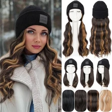 Winter Wig Hat with Hair Attached for Women Knitted Beanie Wigs Winter Hat Warm