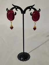 Lunch at The Ritz Red Hats 24K Gold Plated Post Pierced Earrings