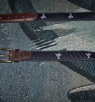 NEW YRI Embroidered Canvas & Leather Ribbon Golf Belt OCEAN REEF CLUB Sz 30 Blue