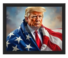 DONALD TRUMP PATRIOTIC AMERICAN FLAG DRAPPED AROUND HIM 8X10 AI FRAMED PHOTO