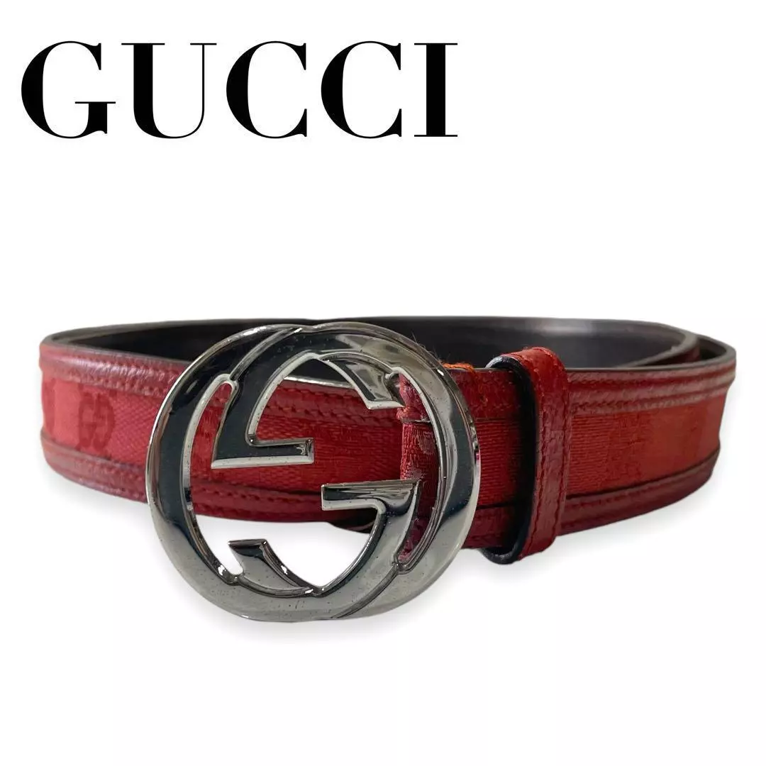 Gucci Ceinture Entrelacée Toile Rouge Accessoire Femme Élégant