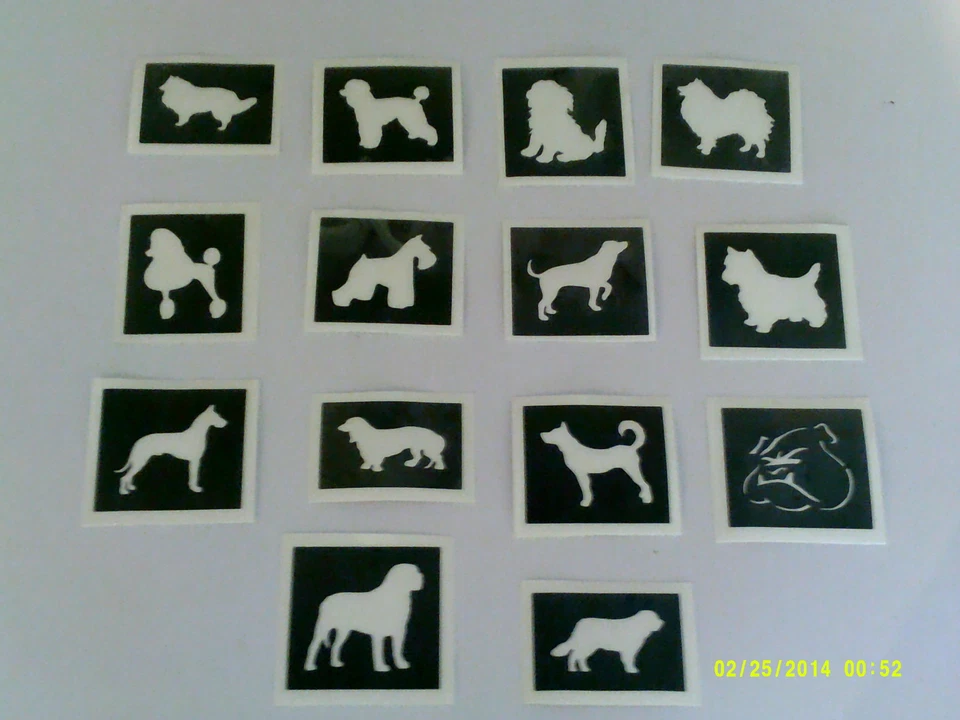 DAZZLE GLITTER TATTOOS Schablonen zum Thema Hund für Glitzer Tattoos / Airbrush / viele Verwendungsmöglichkeiten Elsässer Pudel