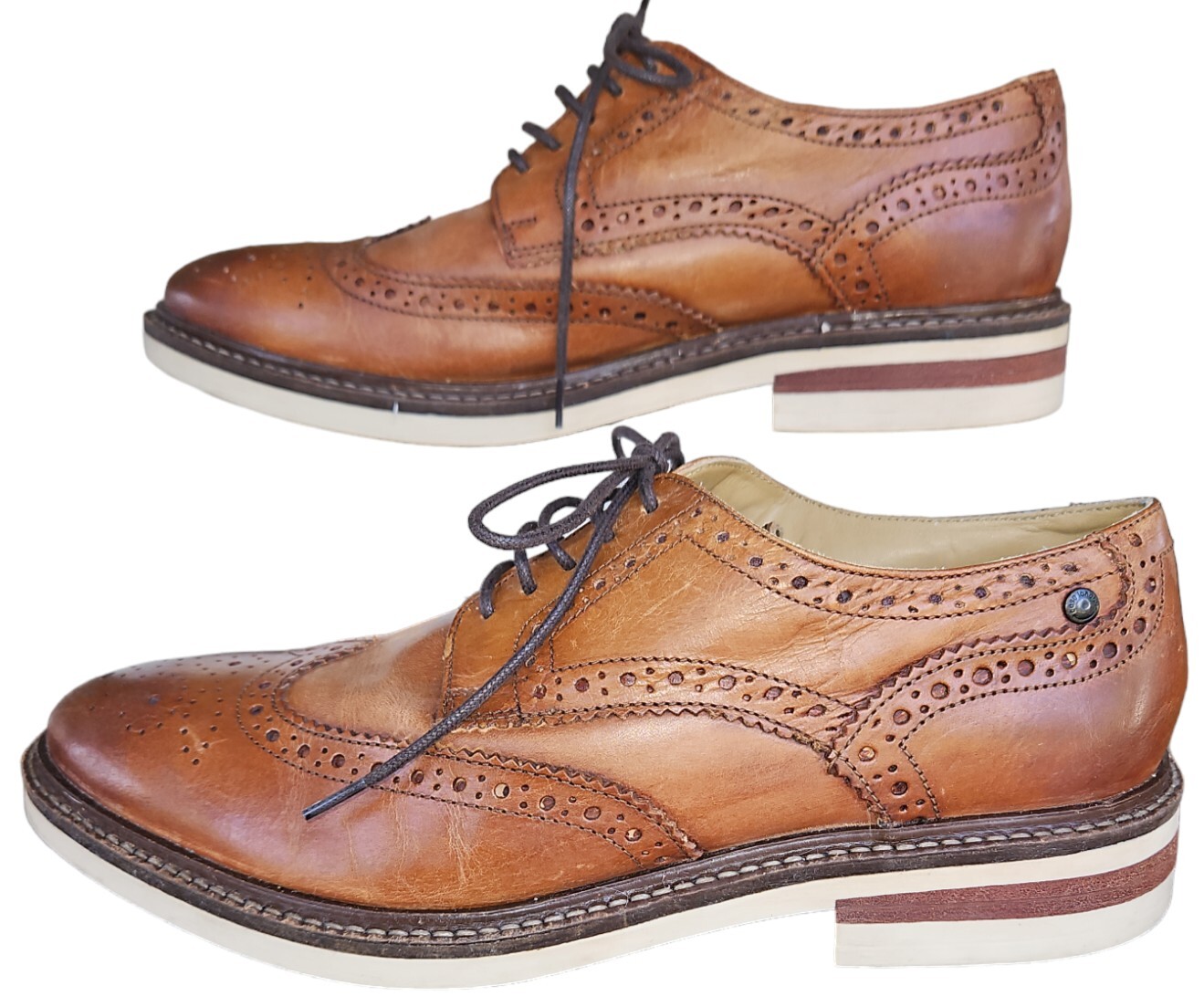 SAOLA Scarpe Oxford Base London da uomo taglia 9 EUR 42 Apsley in pelle alare brogue marroni