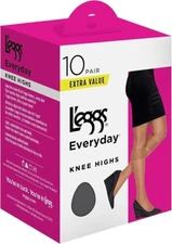 L'eggs Everyday Women's Nylon Knee Highs Reinforced Toe Nude 1 10-pack