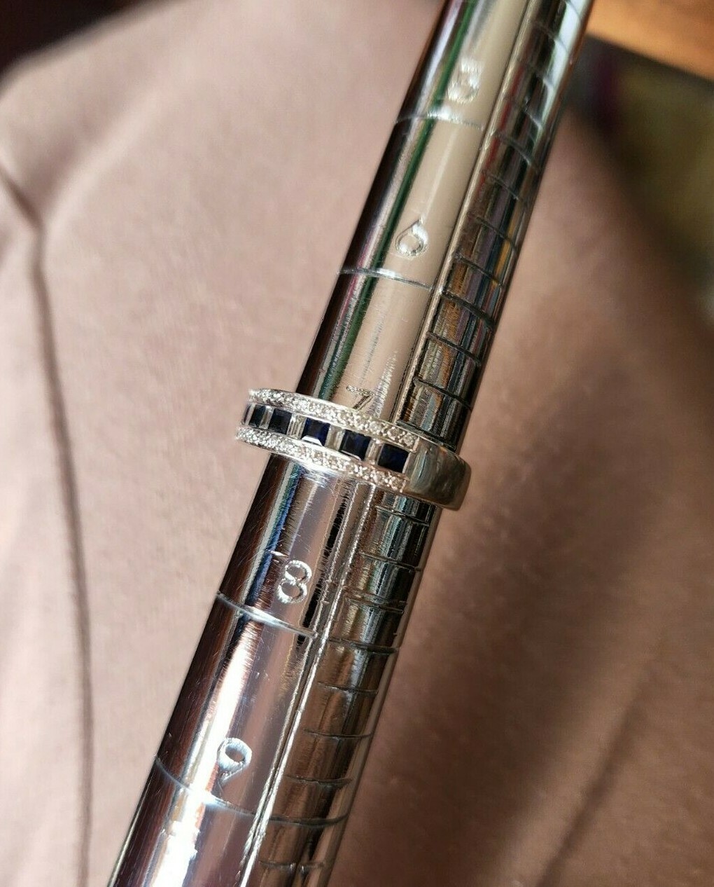 Solid 14K White Gold LeVian Band Ring Sapphire & … - image 8