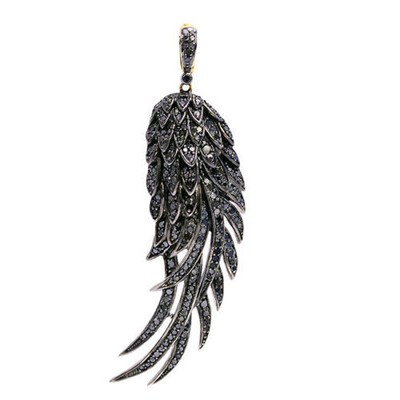 Pave Diamond Bird Feather Pendant 925 Sterling Silver Fine Gift her Jewelry