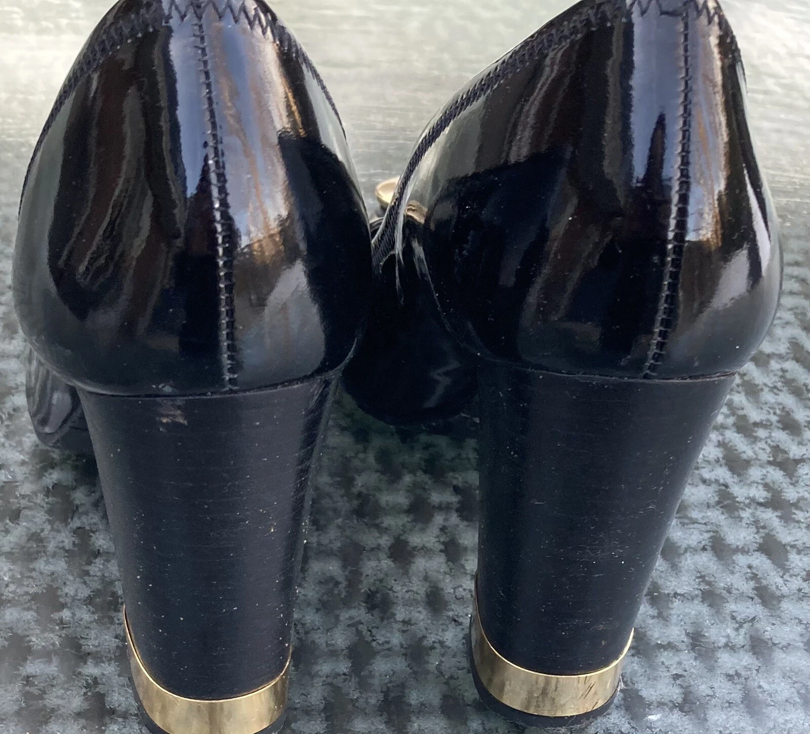 TORY BURCH MADDIE DÉCOLLETÉ NERE LOGO ORO TACCO A BLOCCO IMPILATO taglia 9M