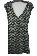 Y2K Foreign Exchange Womens Bodycon Mini Dress Small Black Gold Short Sleeve