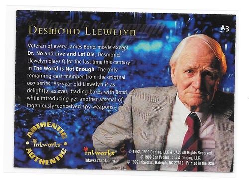 1999 Inkworks James Bond World is Not Enough Desmond Llewelyn AUTO Q A3 007 RARE - Picture 2 of 2