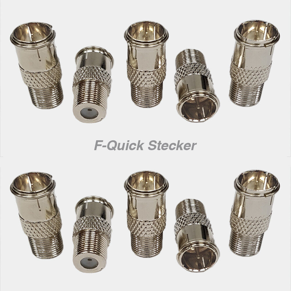 10x F Quick Stecker auf F-Kupplung F-Schnellverbinder Schnellstecker Buchse SAT