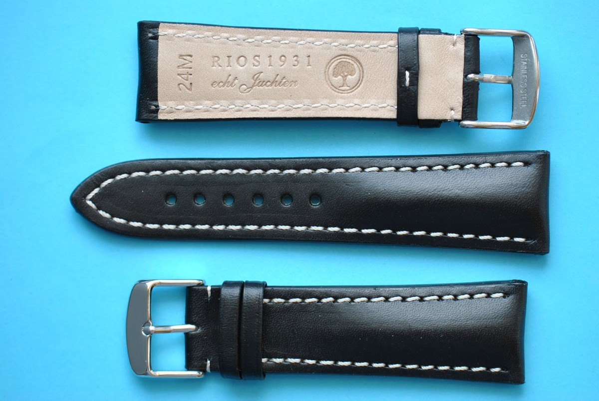 Bracelet Montre Cuir Noir Extra Fort 24/20mm Pour Breitling - Neuf Rios - Fabriqué En Allemagne